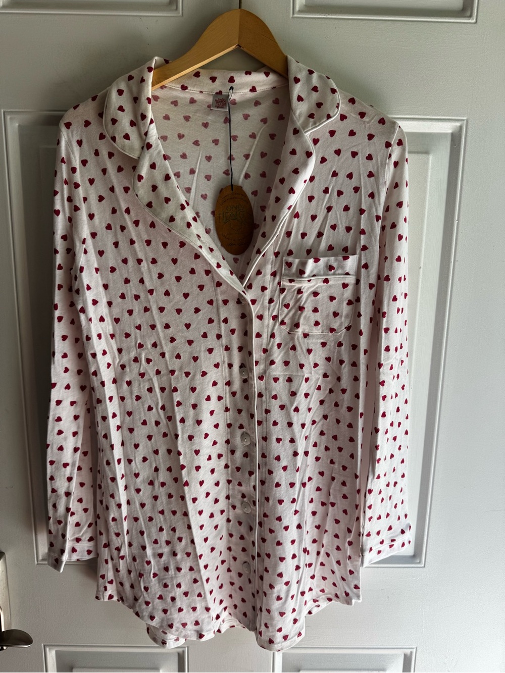 Only Hearts White Button-Up Sleep Shirt Red Hearts ♥️ - Small - NWT